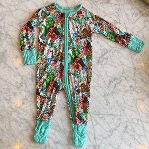 Moana-Print Kids Footed One-Piece Pajamas - Aqua Trim